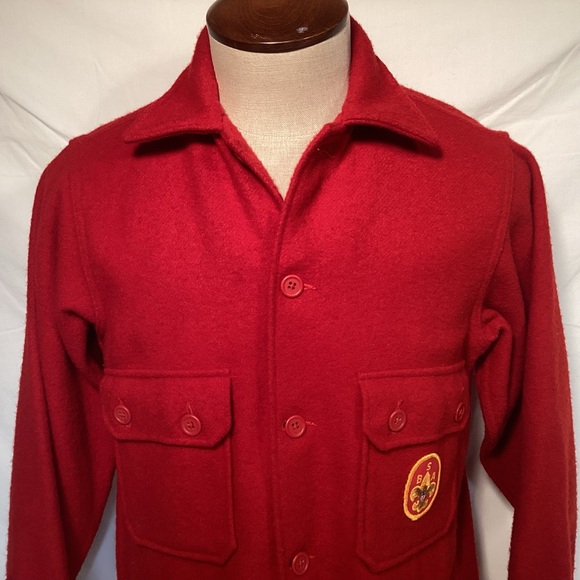 Vintage Boy Scouts Of America Red Wool Shirt Jacket Made In USA Size 38 - Picture 3 of 16